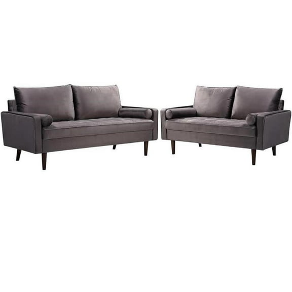 Home Square Genoa 2 Piece Set with Velvet Living Room Sofa and Loveseat in Gray