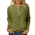 thumbnail image 1 of Camiseta informal holgada de cuello redondo y manga 3/4 para mujer - Top largo de color liso, blusa de algodón transpirable, tallas S-XXL, 1 of 5