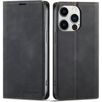 Premium PU Leather Flip Folio Case for iPhone 14 Pro Max, Magnetic Closure Protective Case Kickstand Card Cash Slot Shockproof Durable Wallet Cover Soft TPU Inner Phone Case - Black