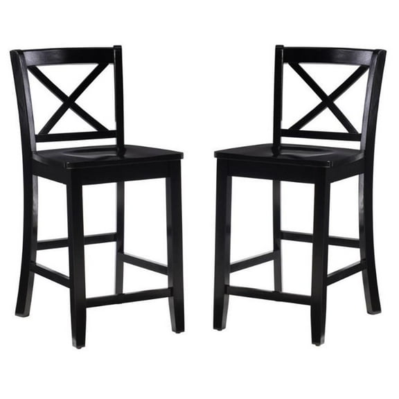 Home Square 2-Piece Furniture Wood 24" Counter Stool Set in Black