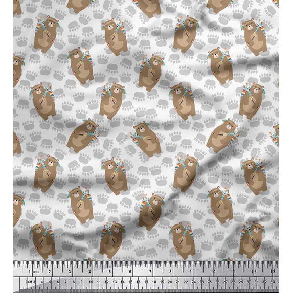 Soimoi Rayon Fabric Footprint,Bear & Arrow African Printed Craft Fabric by the Yard 42 Inch Wide