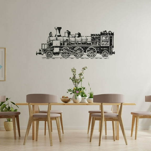Beautiful Vintage Train Silhouette Steam Engine Chimney Train Part Silhouette Vinyl Wall Sticker Art Decal Décor Home Room Kids Room Boys Girls Room Train Lover Living Room Decoration Size(8x20 inch)
