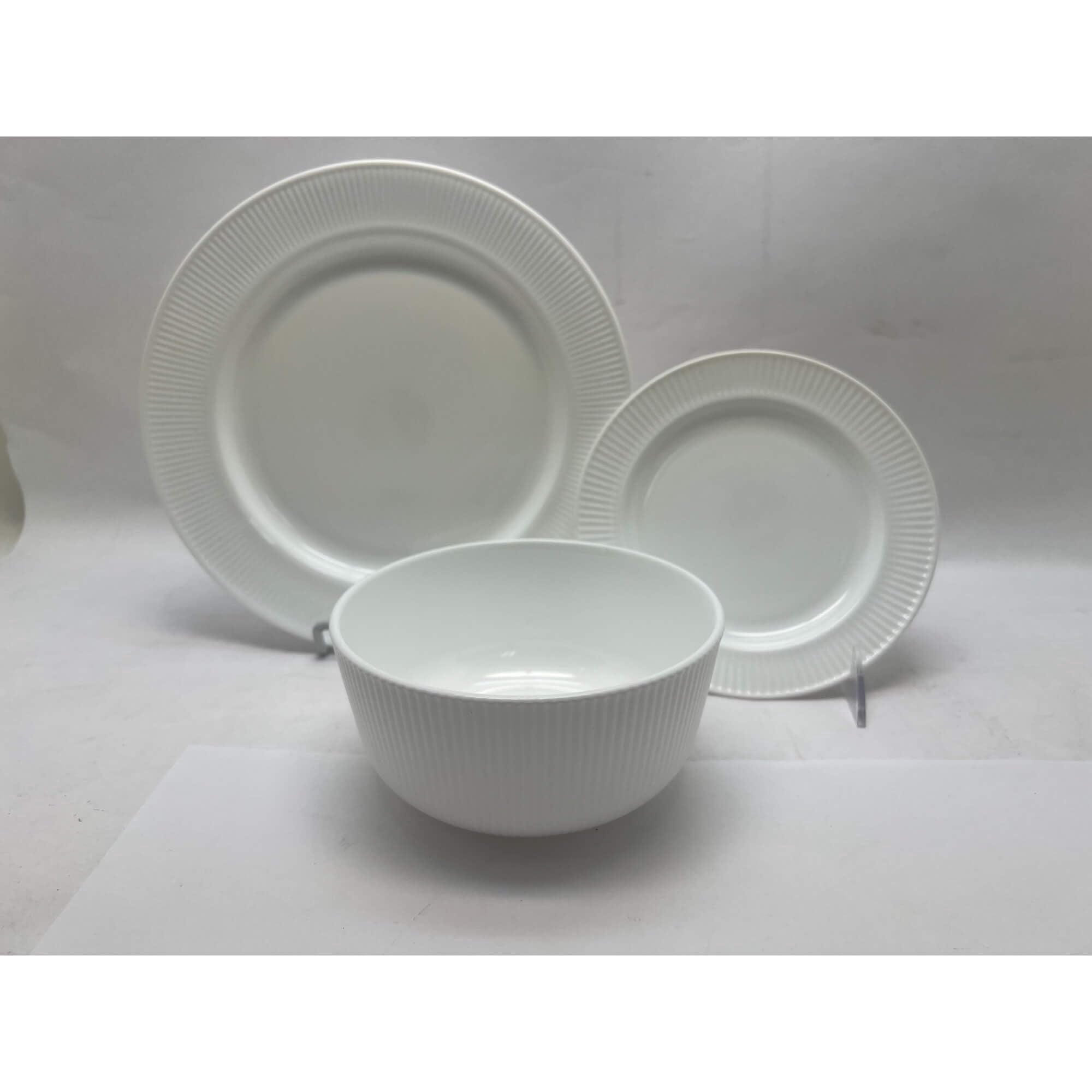 Gibson Ultra 142769.12 Ultra by Gibson Swanton Stripe Break-Resistant Opal Glass Dinnerware Set, White - 12 Piece
