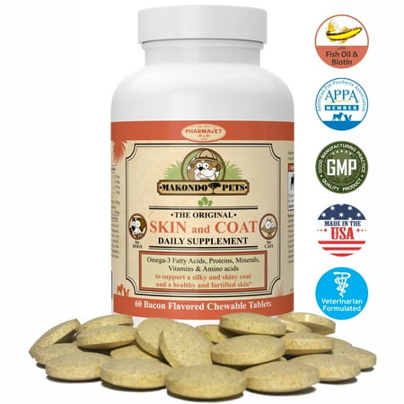 Cat Vitamins Coat Skin and Coat Supplement for Dogs and Cats - Fish Oil for Dogs Fatty Acids, Vitamins, Amino Acids, Minerals & Omega 3 for dogs -Relieve Dog Dry Skin Itchy Dog Hot Spots & Shedding -60 Tabs ()