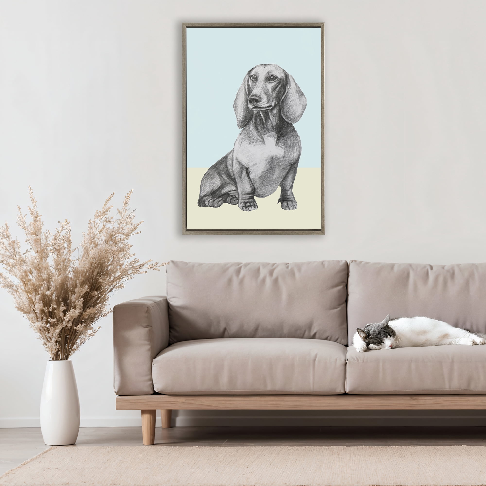Stupell Industries Sitting Dachshund Sketch Brown Framed Floater Canvas Wall Art, design by Violeta Vollmer