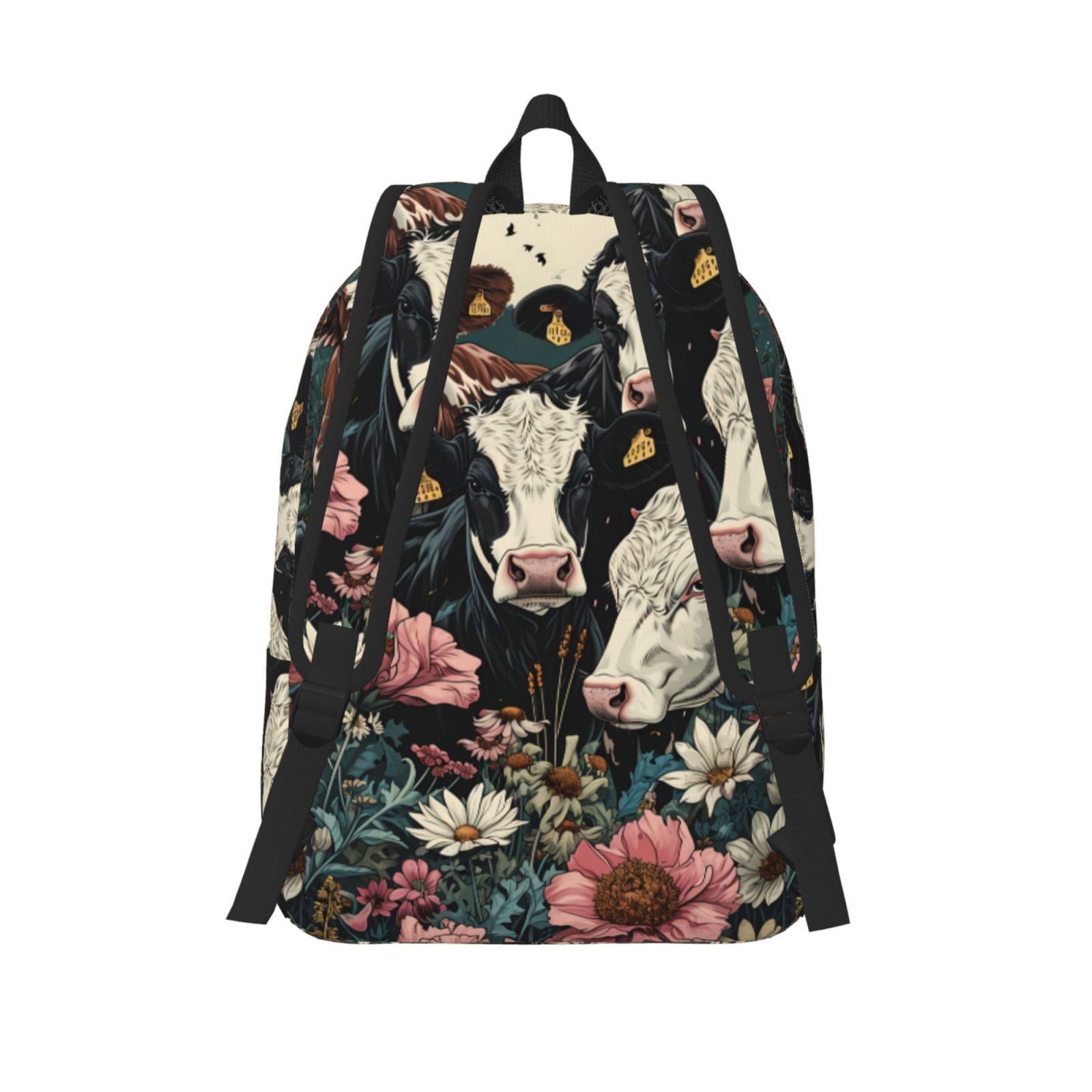 Picia Vintage Sunflower Cow Printed Canvas Daypack - Stylish and Durable Vintage Compact Backpack - Class, Work, Travel, or Laptop Bookbag,Organized Compartments-Medium