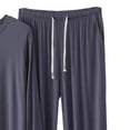 thumbnail image 5 of Mens Modal Pajama Set Long Sleeve Crew Neck 2 Piece Nightwear Loungewear Sleepwear Pants with Pockets Pj's Sleep for Men 5XL Big Men Gray, 5 of 5