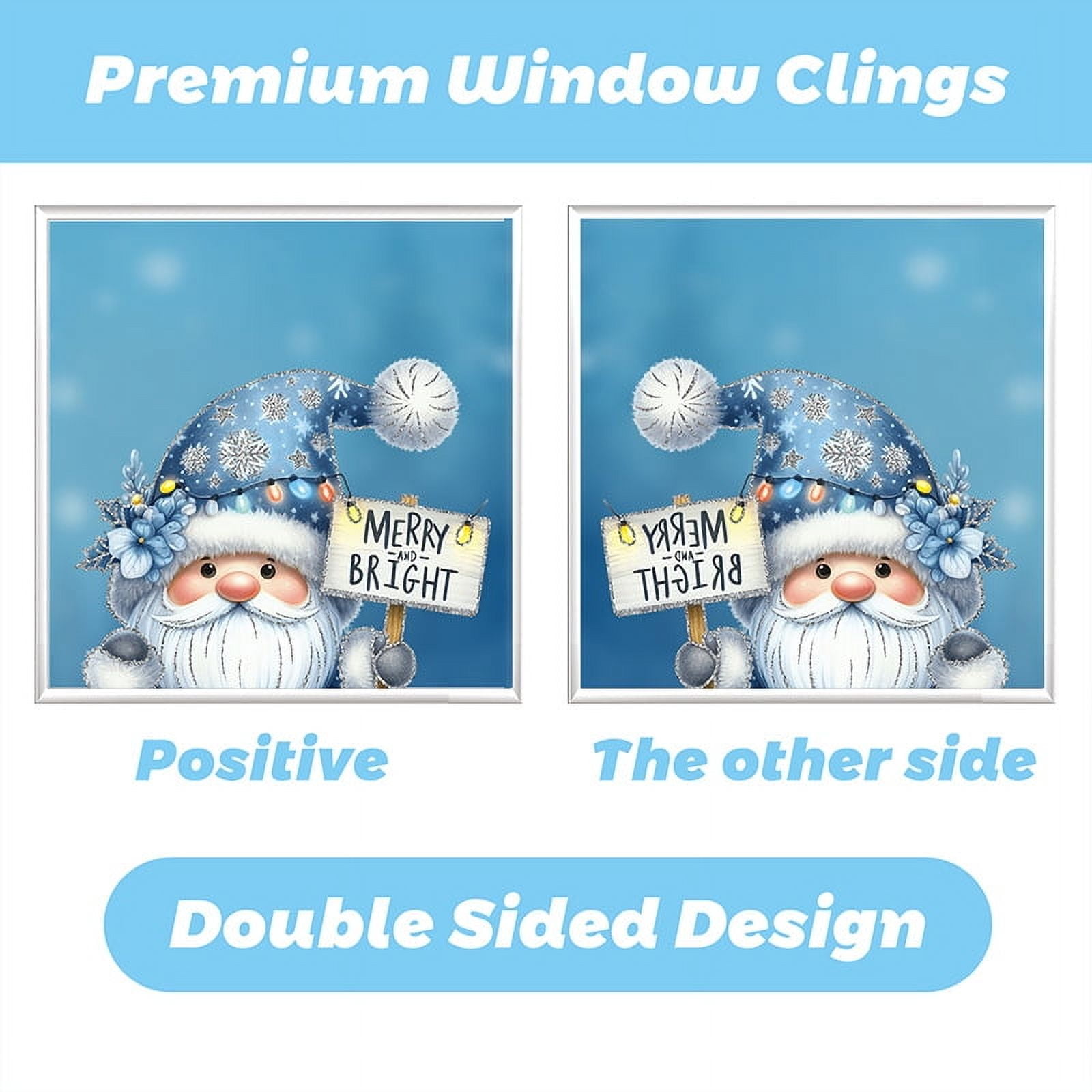 190 Pcs Stereoscopic Effect Christmas Window Clings, Double-Sided Printed Santa Claus Snowflake Window Stickers, Self Adhesive Window Decal Decoration for Xmas Holiday Winter Party