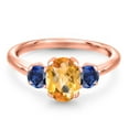 thumbnail image 3 of Gem Stone King 1.75 Ct Oval Checkerboard Yellow Citrine Blue Created Sapphire 18K Rose Gold Plated Silver Ring, 3 of 6