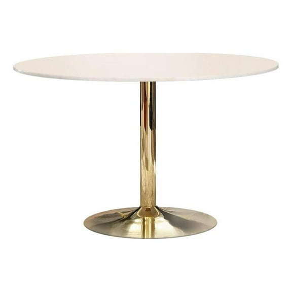 Pemberly Row Metal Round Dining Table Natural Marble and Gold