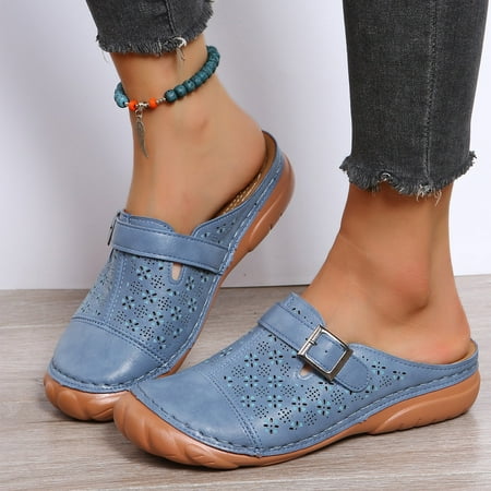 

Vedolay Summer Sandals for Women 2023 Women s Strappy Flat Sandals Buckle Strap Summer Beach Shoes Navy 6.5