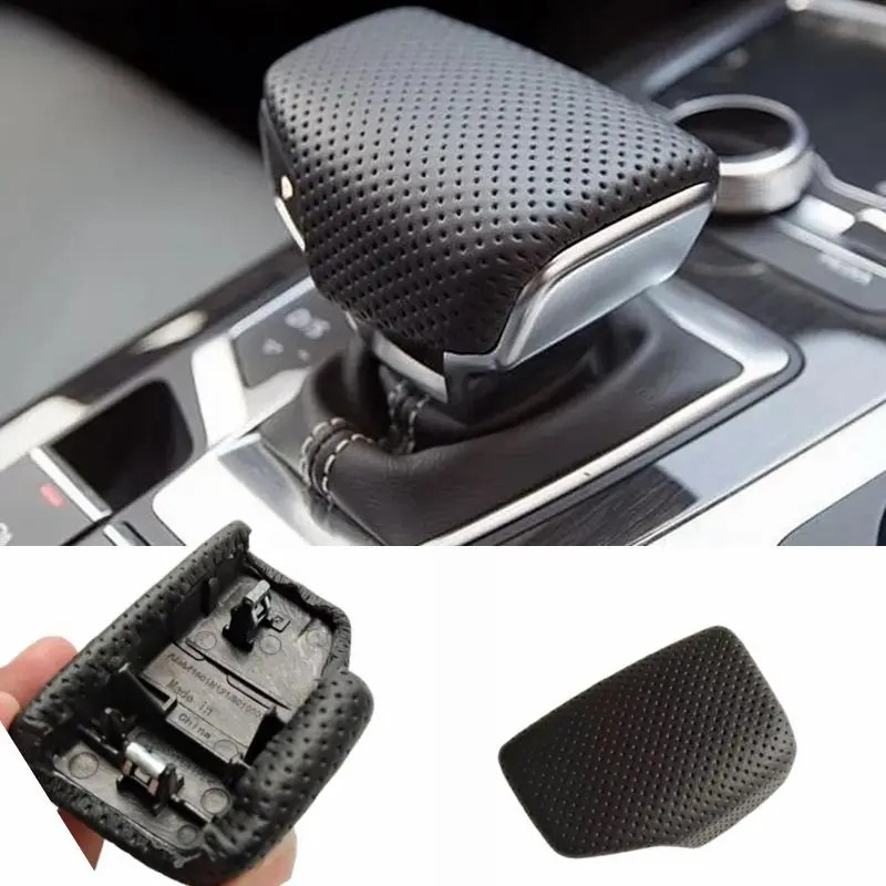 For Audi A4 B9 A5 Q7 Q5 16-19 Left Hand Drive Handball Lever Cover Black Perforated Leather Selector Handle Gear Shift Knob