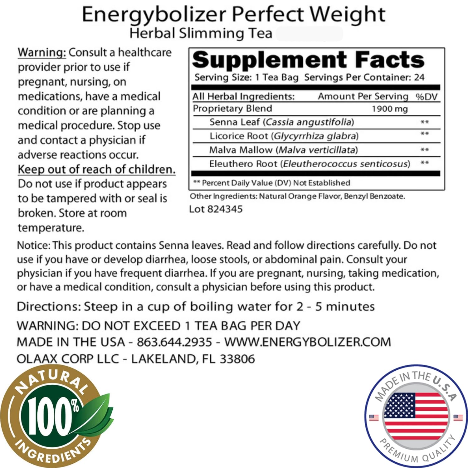 Energybolizer Perfect Weight Herbal Tea Combo (24 Bags + 40 Capsules)| Natural Energy Booster for Women and Men (Orange + Advanced Formula)