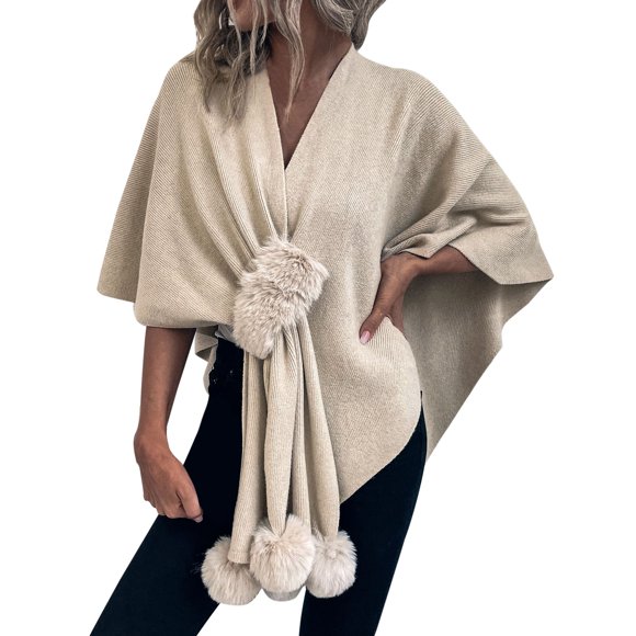 Outfmvch Kimonos for Women,Wrap Cardigan Poncho Sweater Women Winter Striped V Neck Tassel Wool Sweater Top Blouse Shawl Wraps for Women Cape Coat for Women C one size