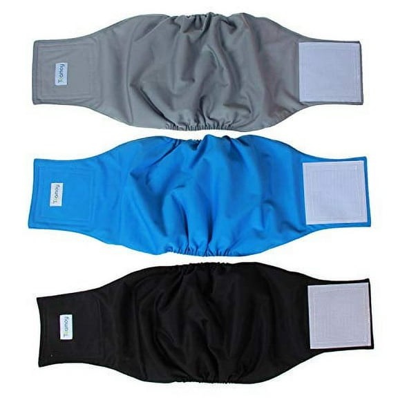 Teamoy Reusable Wrap Diapers for Male Dogs, Washable Puppy Belly Band Pack of 3 (L2, 20"-24" Waist, Black  Gray  Lake Blue)