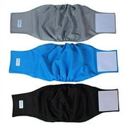 Teamoy Reusable Wrap Diapers for Male Dogs, Washable Puppy Belly Band Pack of 3 (L2, 20"-24" Waist, Black+ Gray+ Lake Blue)