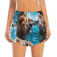 thumbnail image 2 of Pofeuu Ice Blue Coastal Lion Print Women's Athletic Shorts Running Workout Shorts Tummy Control Quick Dry Gym Shorts with Pockets Double layer sports shorts-Small, 2 of 7