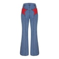 thumbnail image 7 of Women's Star Patchwork Bell Bottom Jeans Mid High Waist Bootcut Flare Stretch Denim Pants Casual Slim Fit Frayed Hem Blue, 7 of 7
