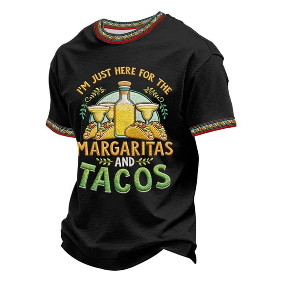 Bibifish Mens T-Shirt Graphic Taco Print Crew Neck Short Sleeve Tee Cinco De Mayo Festival Party Wear Top