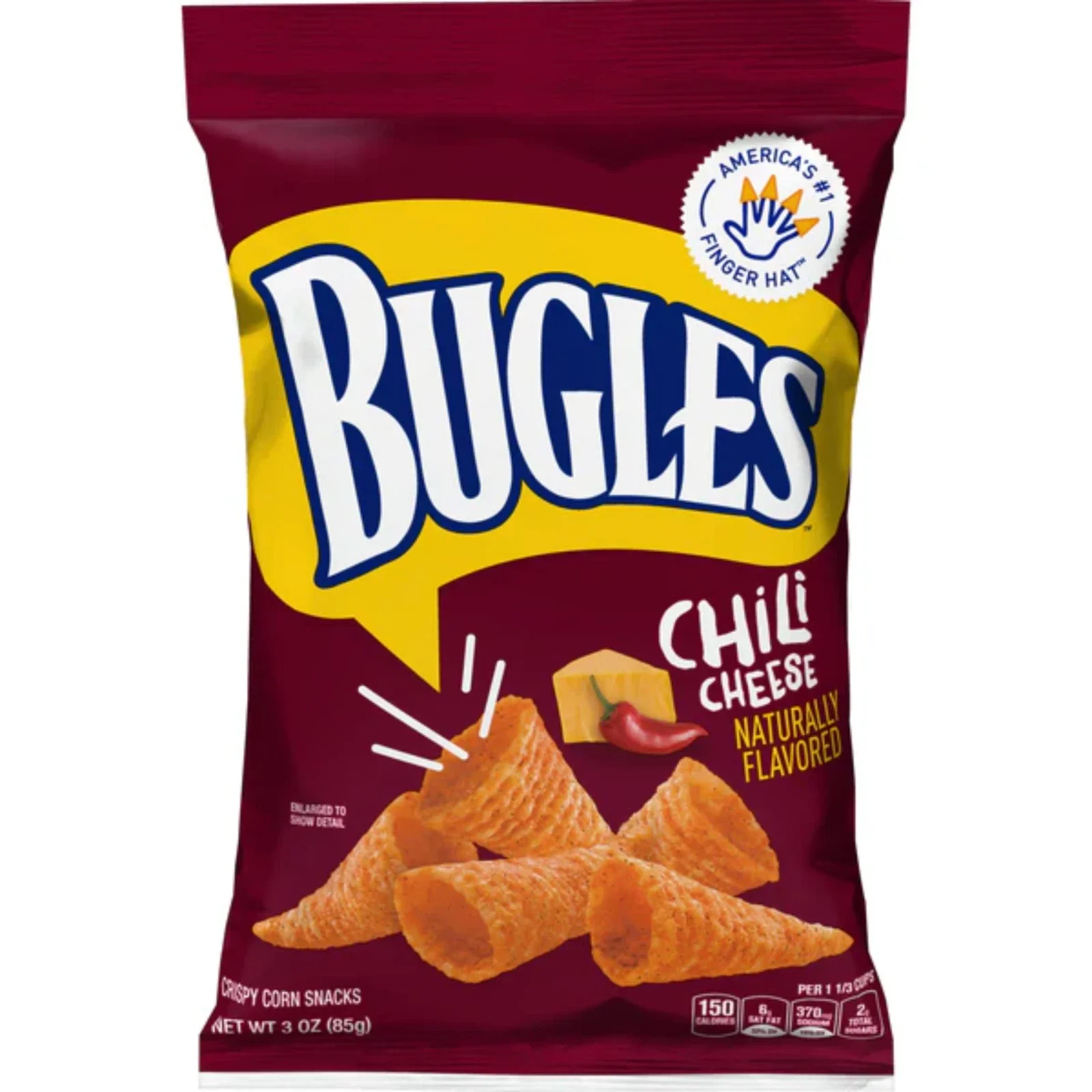 Bugles Chili Cheese Crispy Corn Snacks 6 Pack, Cone-Shaped Spicy Cheesy Snack, 3 oz Bags