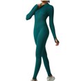 thumbnail image 1 of Bowake Women's Ribbed Long Sleeve Zip Front Sport Jumpsuit, Green, 1 of 4