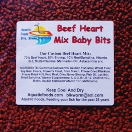 Aquatic Foods Beef Heart Mix Sinking Baby Bits for Discus, Cichlids, Bottom Fish, All Tropical Fish -