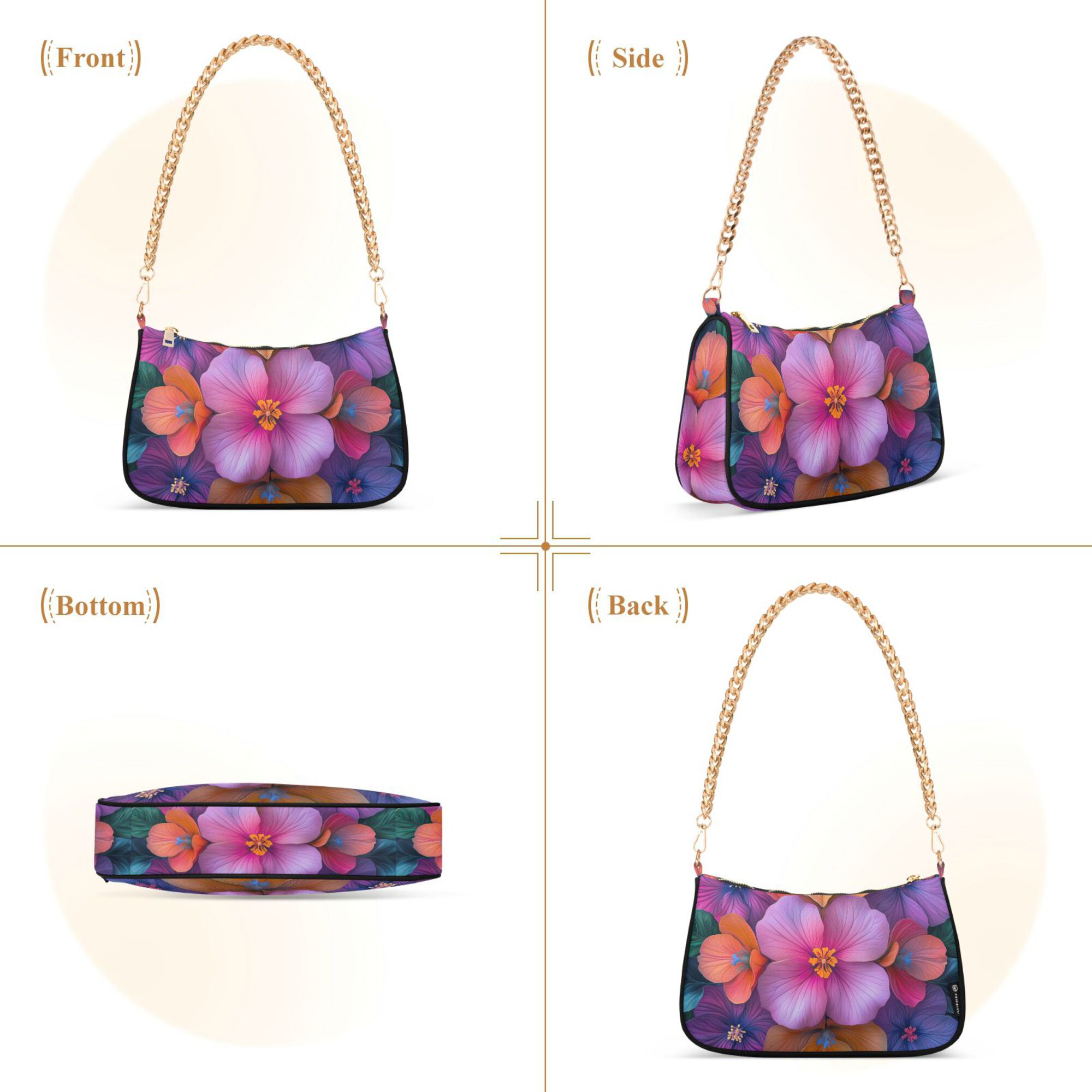 FORMRS Womens Shoulder Bag with Chain Strap Clutch Purse Cute Tote Handbag, Large Purple Flowers