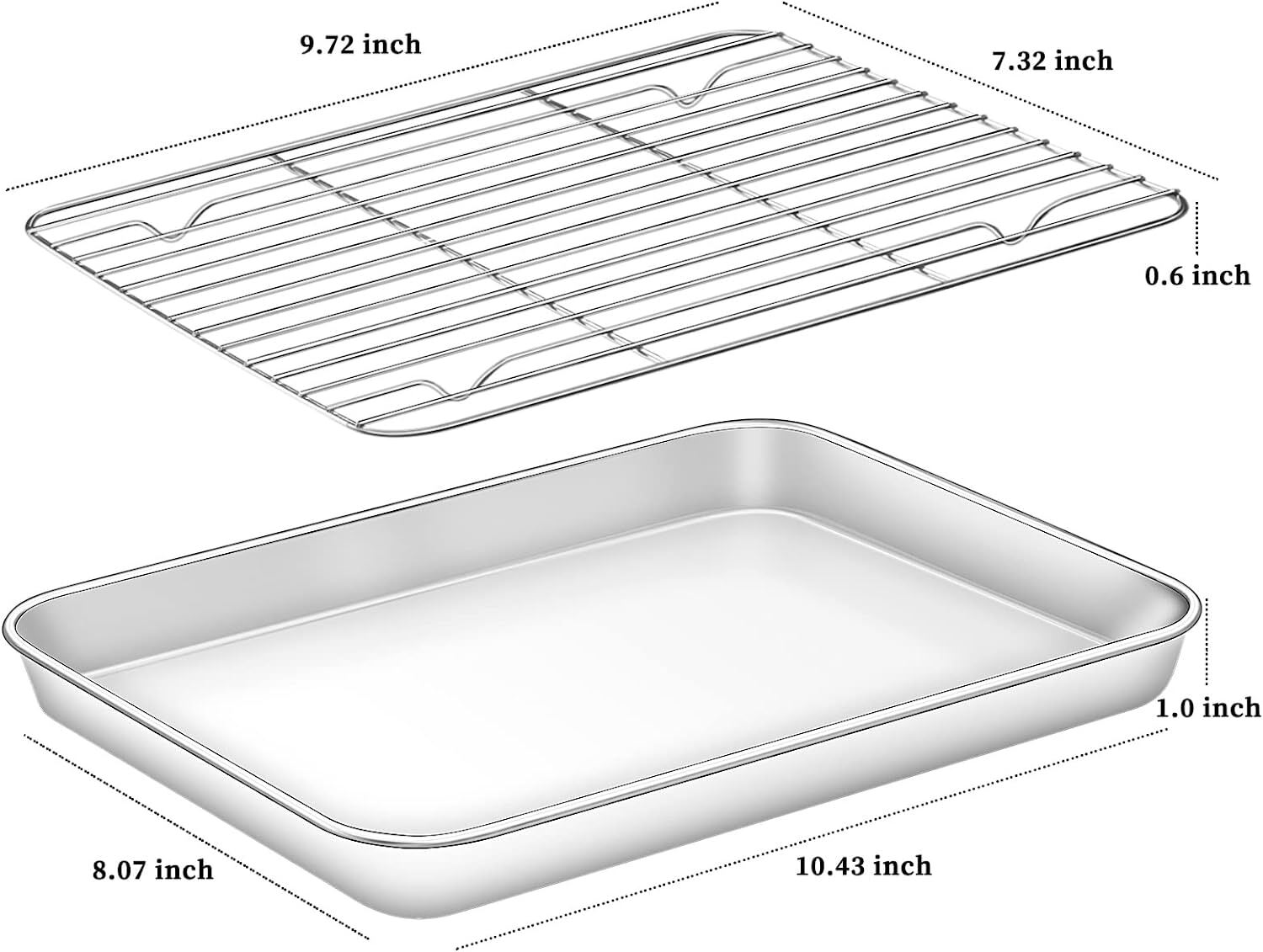 10.5 Inch Toaster Oven Pan and Rack Set, 2 Pieces Stainless Steel