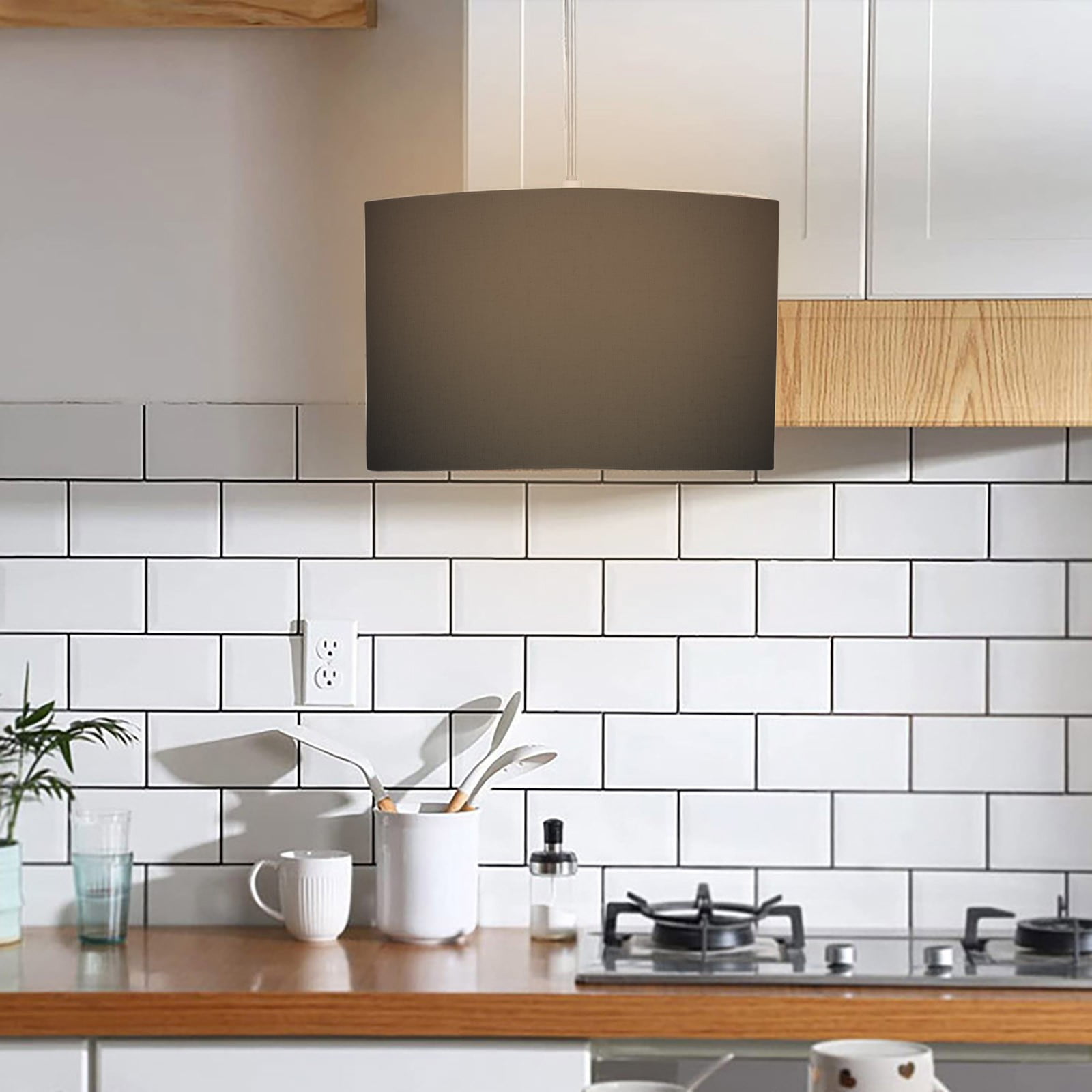 2pcs Plug In Hanging Lamp with 15Ft Cord On/Off Pendant Lighting Modern Fabric Shade Table Lamps for Living Room Bedroom Bedside Kitchen Dining Table 9.5*7.2inch