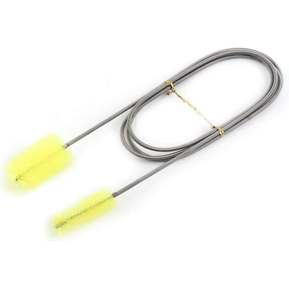 Long Tube Cleaning Brush Flexible Double Ended Bristles Hose Pipe Cleaner Stainless Steel Aquarium Filter Brush for Fish Tank or Home Kitchen, 155 cm Length Yellow