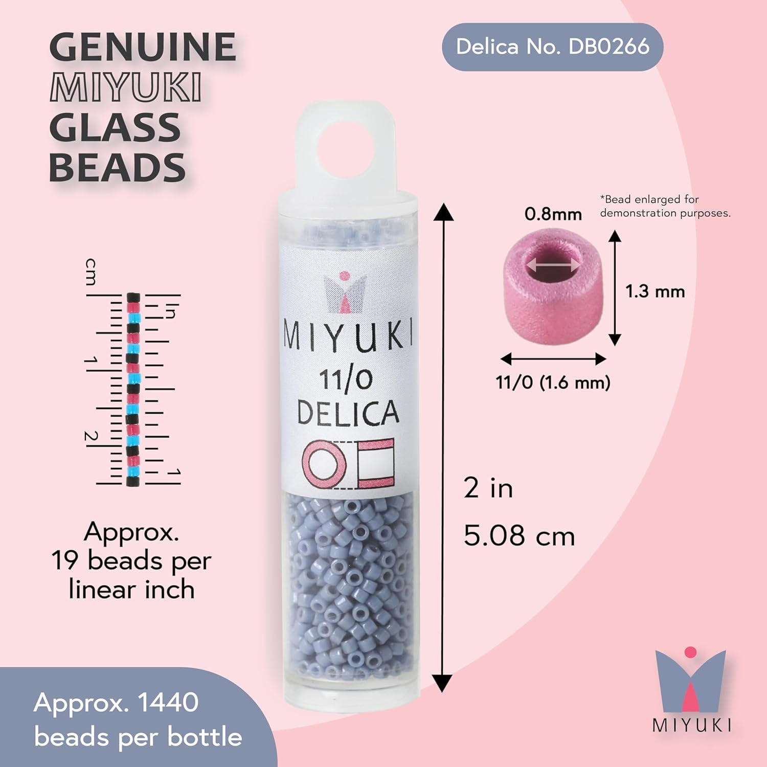 Miyuki Delica Seed Beads – Size 11/0 (1.6 mm), DB0266, Opq. Denim Blue, 7.2 g, Approx. 1440 Beads