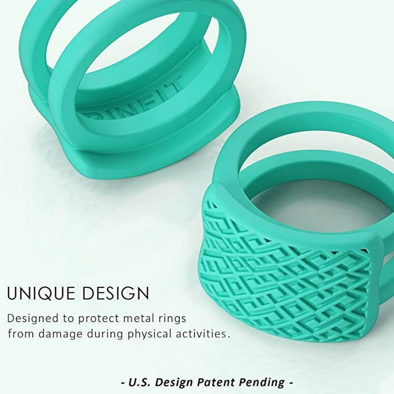 Rinfit Wedding Ring Protector for Working Out - Silicone Rubber Ring Cover Protector Set of Two: 4mm and 9mm, Adult Unisex, Size: 6, Green