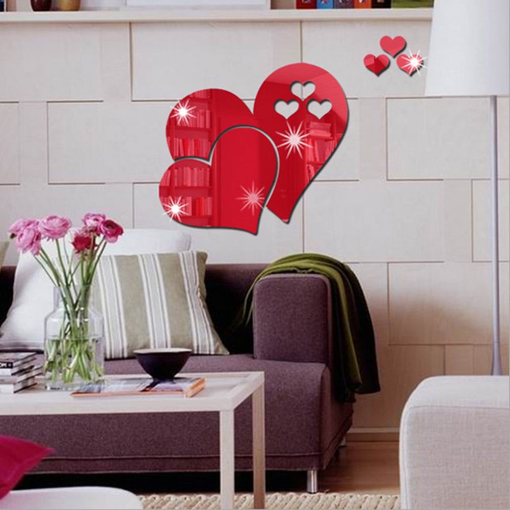 3D Mirror Love Heart Wall Sticker Decal DIY Removable Art Mural Decor Home Room 