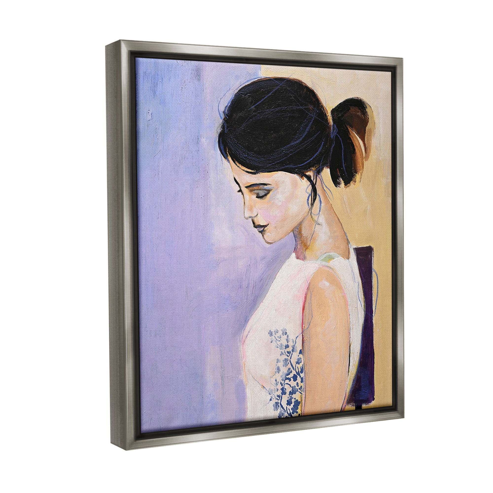 Stupell Industries Traditional Portrait of Woman Abstract Painting Gray Floater Framed Canvas Art Print Wall Art, 25 x 31