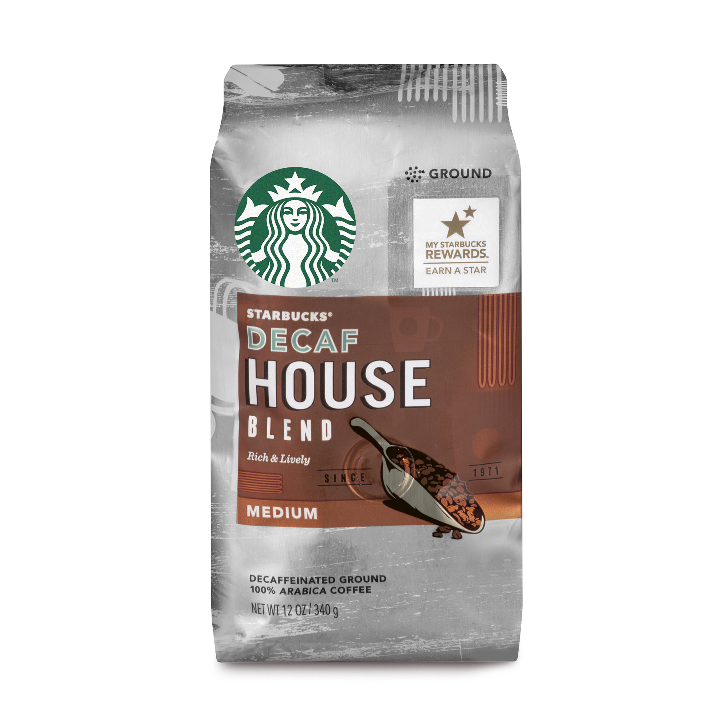 Starbucks Decaf House Blend Medium Roast Ground Coffee 12 Ounce Bag 