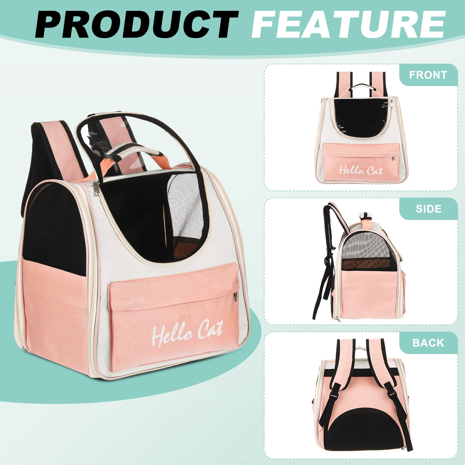 Uxcell Cat Backpack Carrier, Large Space Ventilated Mesh Design for Cats or Small Dogs (Pink, 14.6"x9.8"x13.4")
