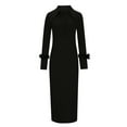 thumbnail image 4 of IROINNID Semi Formal Dress for Women Long Sleeve Sheath Dress Knitted V-Neck Faux-Feather Split Dress,Black, 4 of 6