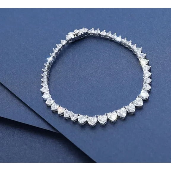 Hitanshu Jewels Heart Cut Cubic Zirconia Beautiful Women's Tennis Bracelet 14K White Gold Plated