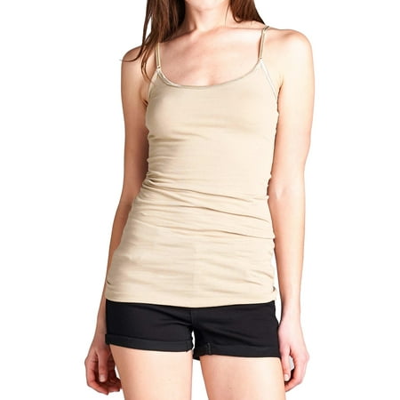 

Ola Mari Women s Junior and Plus Size Adjustable Spaghetti Strap Solid Camisole Tank Top Khaki Small