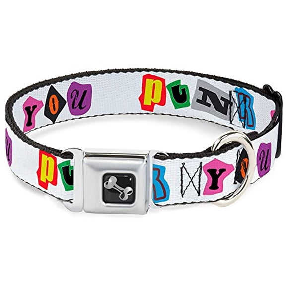 Buckle-Down Seatbelt Buckle Dog Collar - Punk You Black Full Color - 1" Wide - Fits 15-26" Neck - Large
