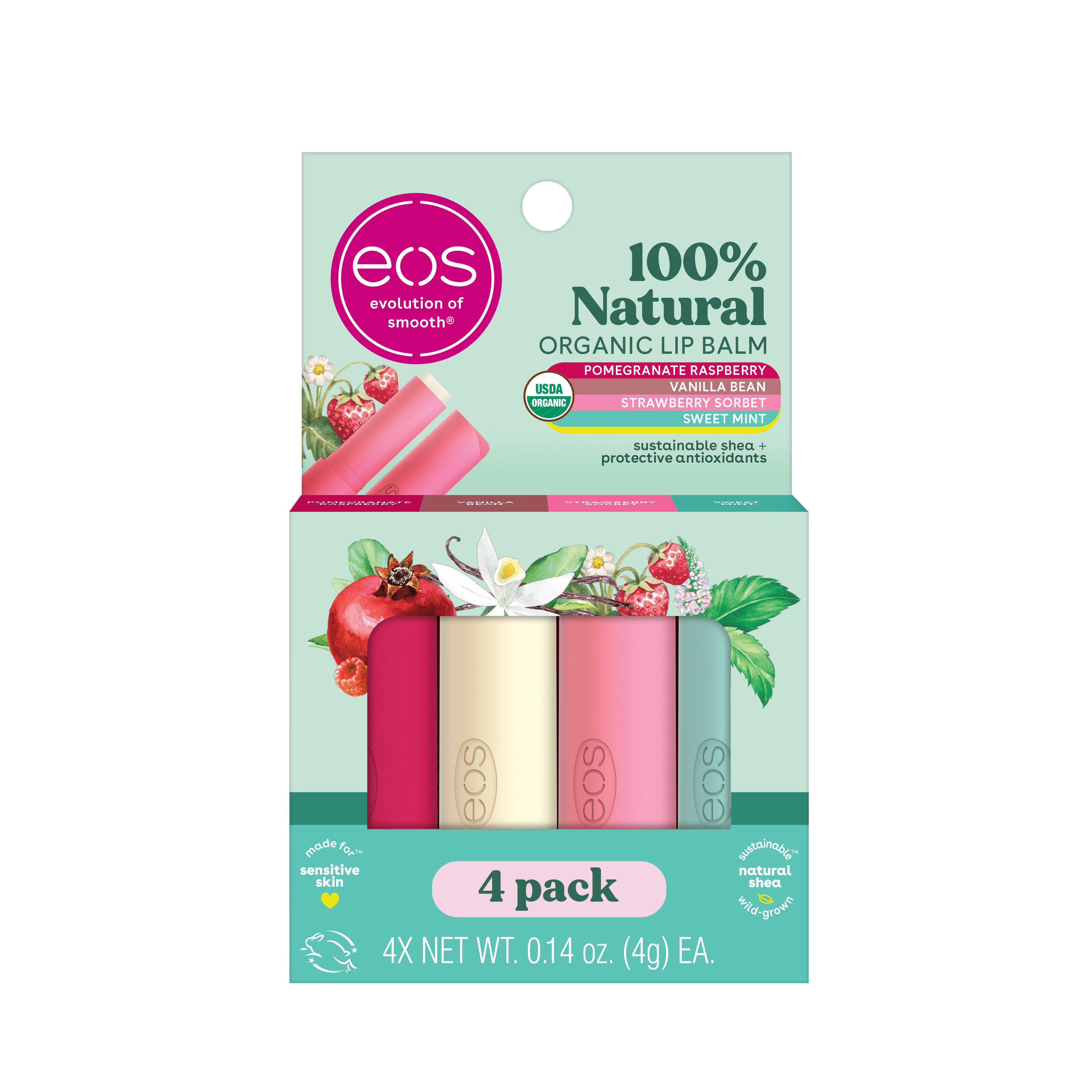 eos 100% Natural & Organic Lip Balm Sticks- Variety Pack | 0.14 oz | 4-pack