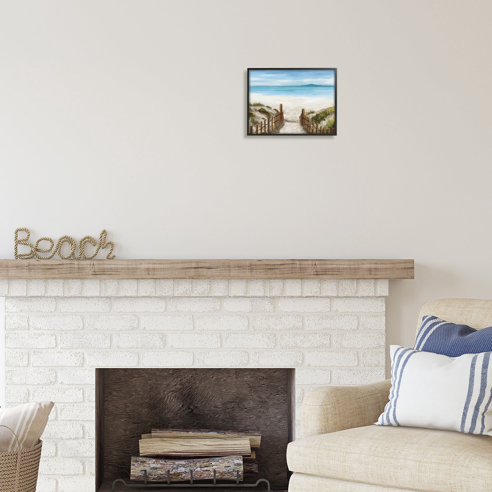 Stupell Industries Beach Pathway to Shore Nature Painting Black Framed Art Print Wall Art, 14 x 11