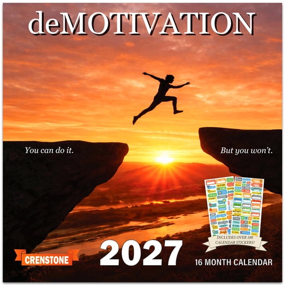Demotivational Calendar 2027-16 Month Disappointing Affirmations 2027 Monthly Wall Calendar with 100 Reminder Stickers | 12" x 24" Open | White Elephant Giftable | Thick & Sturdy Paper