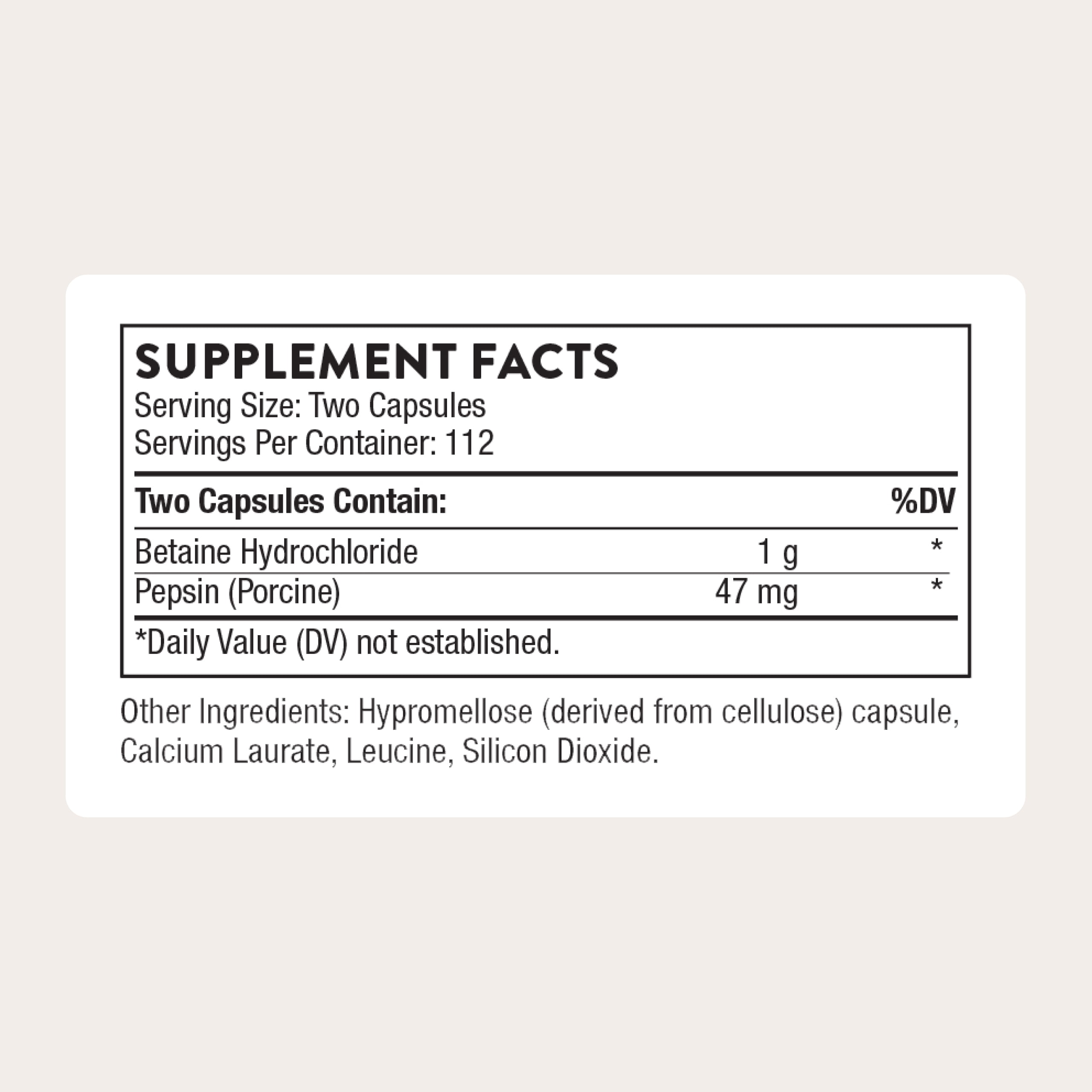 THORNE - Betaine HCL & Pepsin - Digestive Enzymes for Protein Breakdown and Absorption* - 225 Capsules