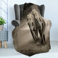 thumbnail image 4 of Animal Soft Flannel Fleece Throw Blanket, Pair ofin Motion Walking Dusty Background Clouds Wilderness Desert Print, Cozy Plush for Indoor and Outdoor Use, 50" x 60", Tan Taupe, by Ambesonne, 4 of 5