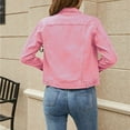 thumbnail image 6 of Tianiyouqing Jean Jacket Women 2025 Trendy Plus Size Long Sleeve Button Down Lapel Cropped Denim Jacket Casual Lightweight Coats Pink L, 6 of 7