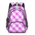 thumbnail image 2 of Purple and White Checkered Pattern Backpack for School, Cute School Bag with Adjustable Shoulder Straps and Padded Back, 16.9"x12.6"x5.9", 2 of 5