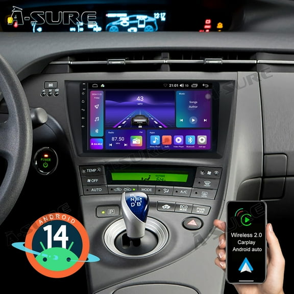 9" Android 14 Car Stereo 2 64GB Radio for Toyota Prius 2010-2015 with Apple CarPlay/GPS Navi/Wi-Fi/BT 5.0/DSP/Backup Camera