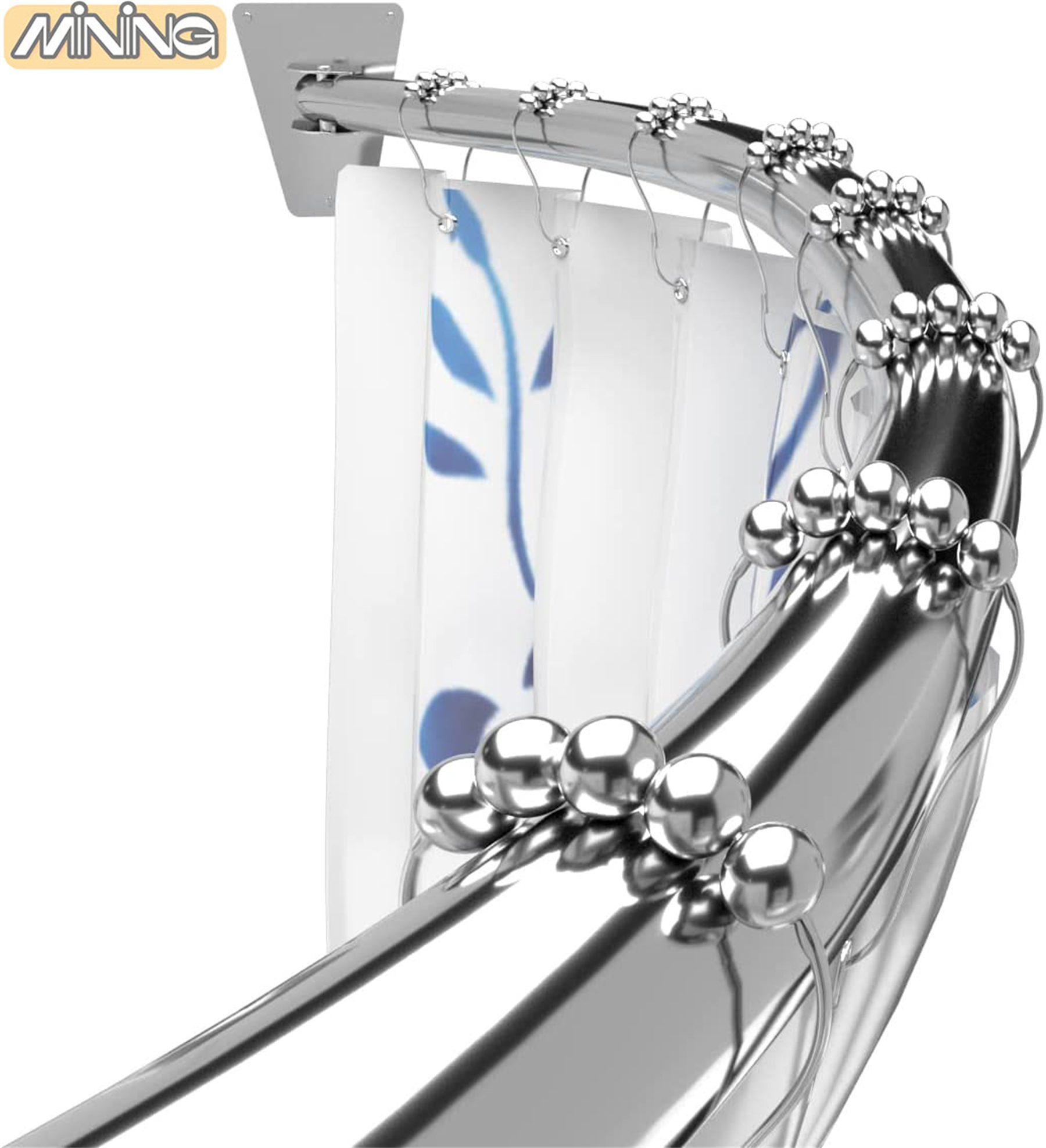 Adjustable arc shower curtain rod, SUS304 stainless steel metal shower