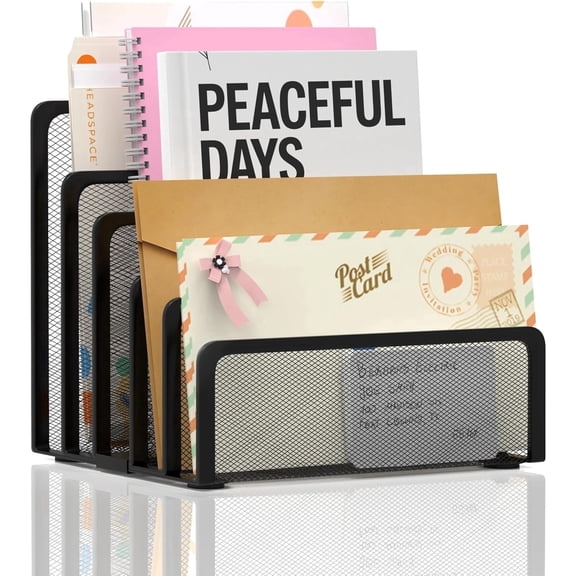 INTIGE Mail Organizer Countertop with 5 Slot, Metal Mail Holder for Desk, File Holder Letter Sorter for Envelope, Bill and Document